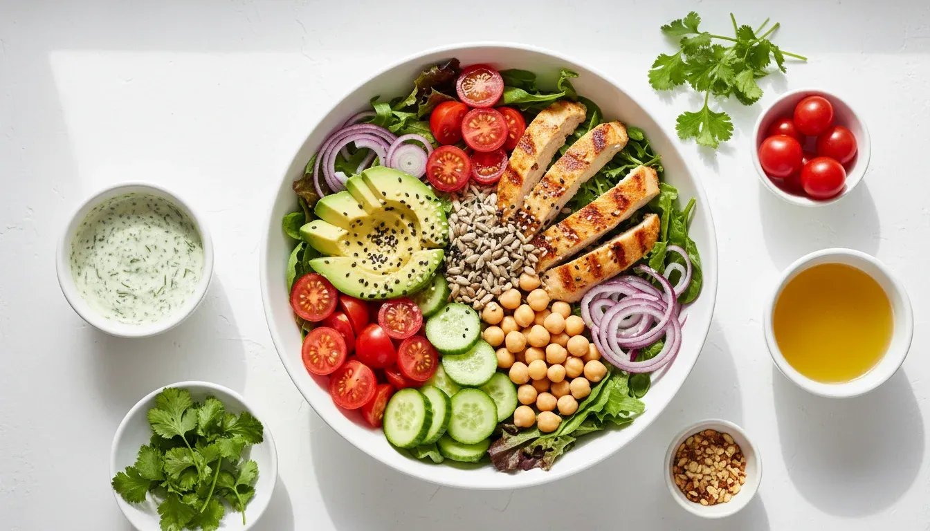 Health Salad Recipe with Fresh Vegetables and Protein